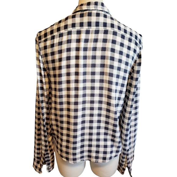 Ralph Lauren Denim & Supply Top L Womens Black Checkered Flannel Cropped Boxy - Picture 5 of 9
